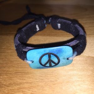 Carved Peace Sign Bracelet w/ adjustable cord